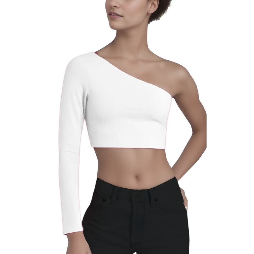 Susana Monaco One Shoulder Crop Long Sleeve Top in Sugar White NWT Size Medium